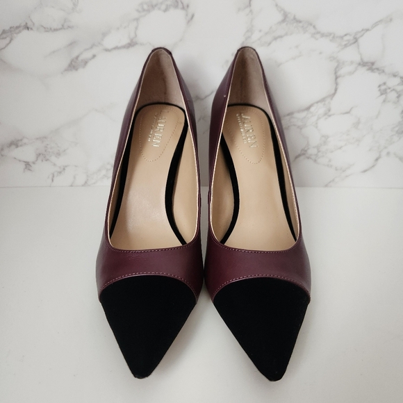 NWOB Lauren Ralph Lauren | Lindella Leather Black Velvet Cap Toe Pumps - Size 8 - Picture 2 of 10